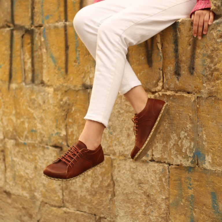 El Yapımı Barefoot Yalınayak Kadın Deri Sneakers Model, Crazy Kahve - Görsel 6