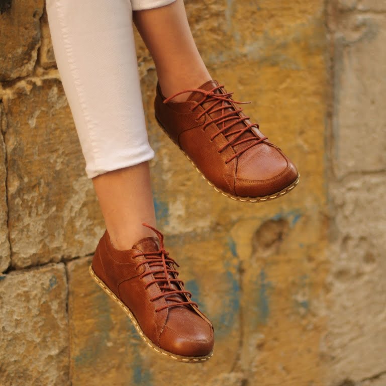 El Yapımı Barefoot Yalınayak Kadın Deri Sneakers Model, Parlak Kahve - Görsel 6