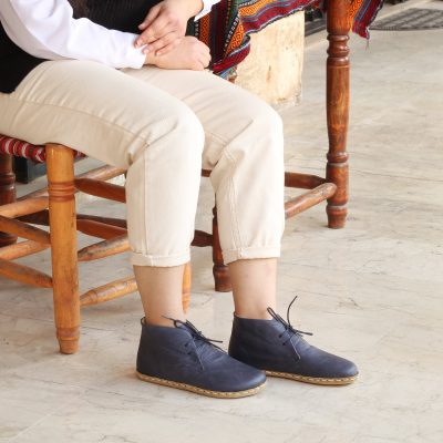 El Yapımı Barefoot Yalınayak Kadın Deri Kısa Bağcıklı Kadın Bot, Lacivert