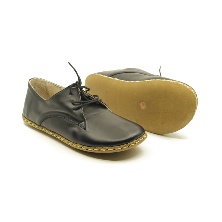 El Yapımı Barefoot Yalınayak Erkek Deri Bağcıklı Model, Siyah - Görsel 5