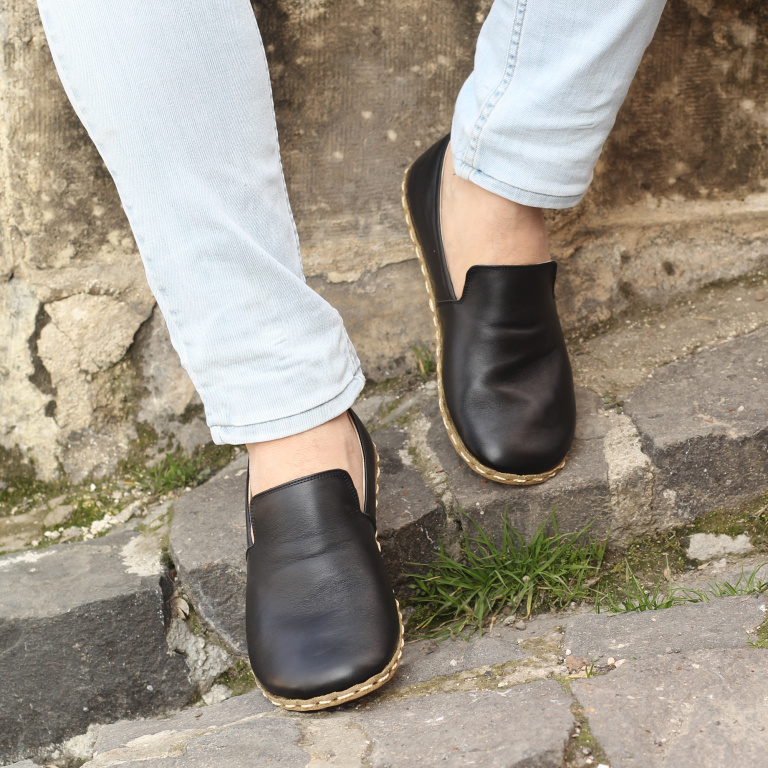 El Yapımı Barefoot Yalınayak Erkek Deri Taylan Model, Siyah - Görsel 6