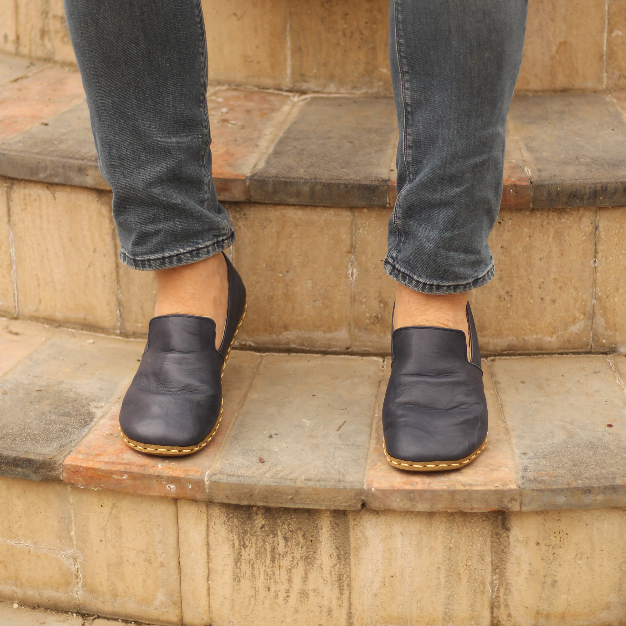 6 El Yapımı Barefoot Yalınayak Erkek Deri Taylan Model, Lacivert - Görsel 1