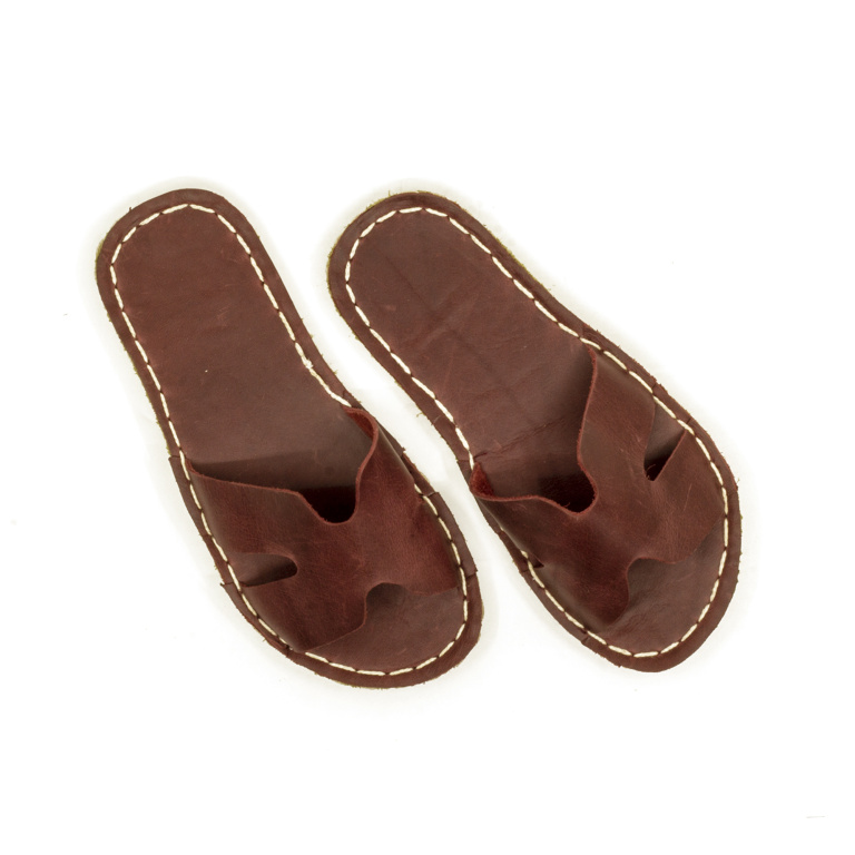 El Yapımı Barefoot Yalınayak Kadın Deri Aloha Terlik, Bordo - Görsel 3