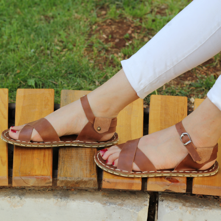 El Yapımı Barefoot Yalınayak Kadın Deri Helen Model, Crazy Kahve - Görsel 3