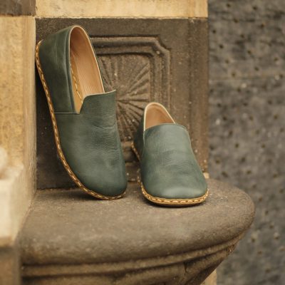 El Yapımı Barefoot Yalınayak Erkek Deri Taylan Model, Petrol Yeşili