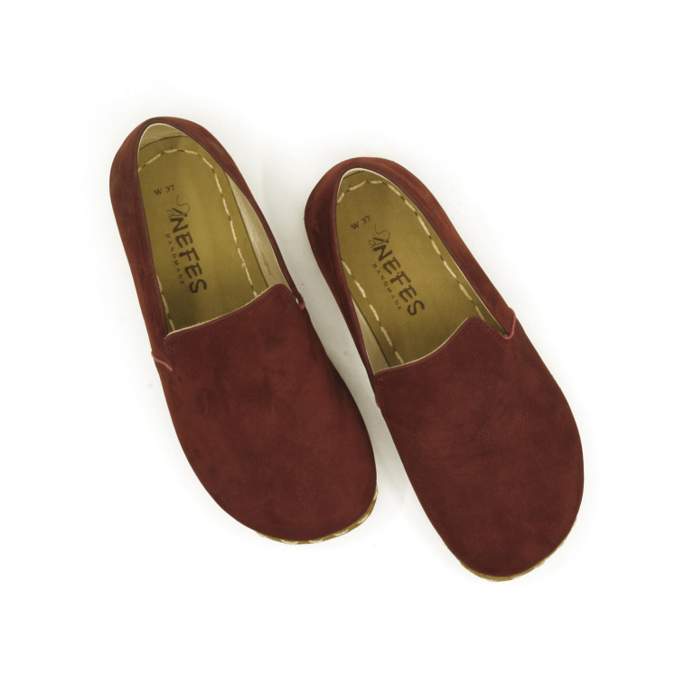 El Yapımı Barefoot Yalınayak Kadın Deri Taylan Model, Bordo Nubuk - Görsel 7