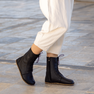 El Yapımı Barefoot Yalınayak Kadın Deri Uzun Kadın Bot, Siyah