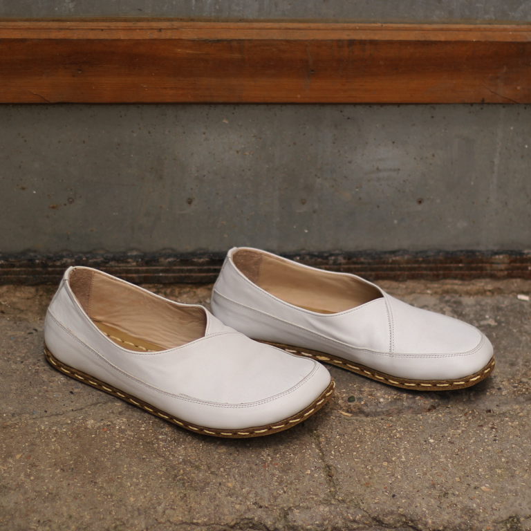 El Yapımı Barefoot Yalınayak Kadın Deri Sevim Model, Beyaz - Görsel 7