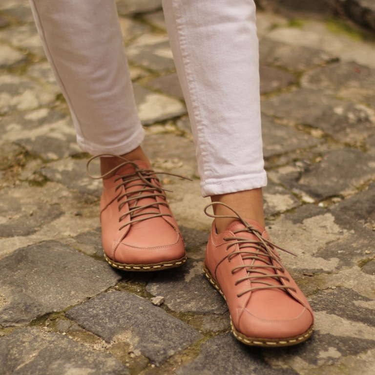 El Yapımı Barefoot Yalınayak Kadın Deri Sneakers Model, Şeker Pembe - Görsel 5