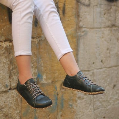 El Yapımı Barefoot Yalınayak Kadın Deri Sneakers Model, Petrol Yeşili