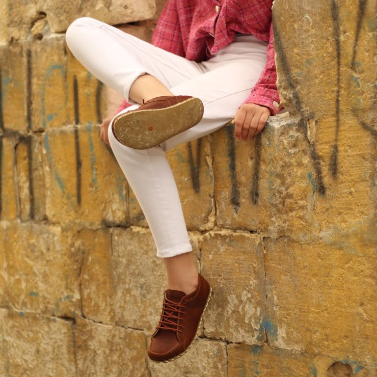 El Yapımı Barefoot Yalınayak Kadın Deri Sneakers Model, Crazy Kahve - Görsel 5