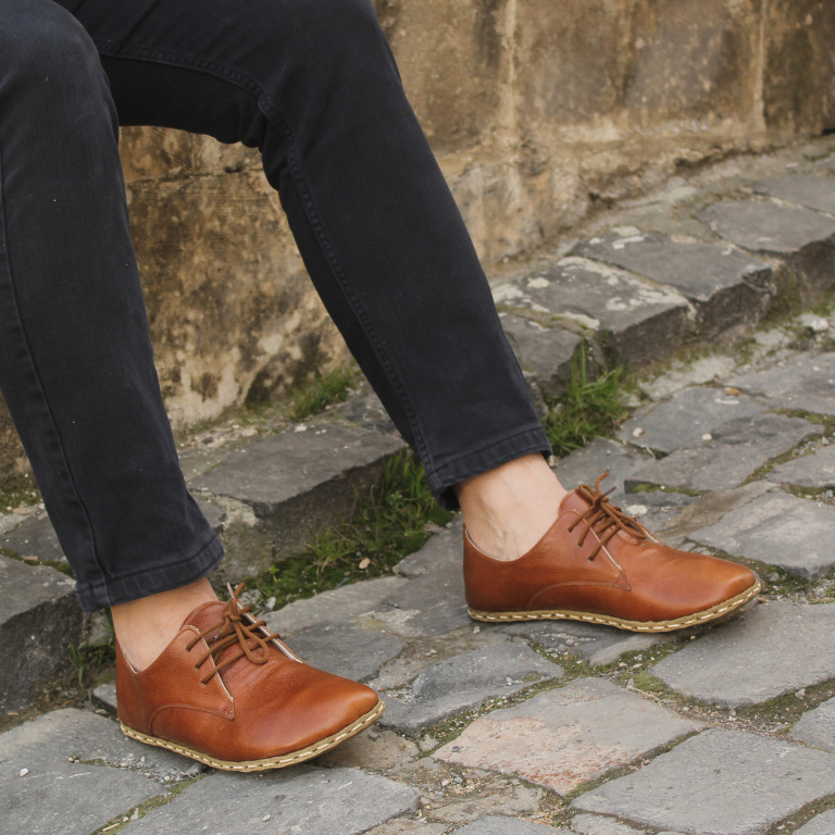 El Yapımı Barefoot Yalınayak Erkek Deri Bağcıklı Model, Otantik Kahve - Görsel 4