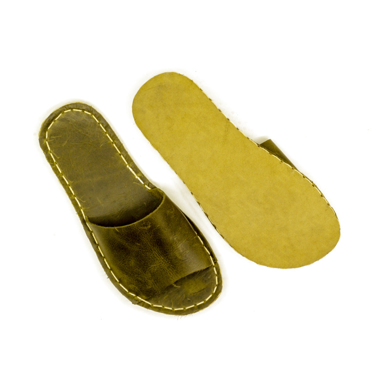 El Yapımı Barefoot Yalınayak Kadın Deri Boyka Terlik, Zeytin Yeşili - Görsel 5