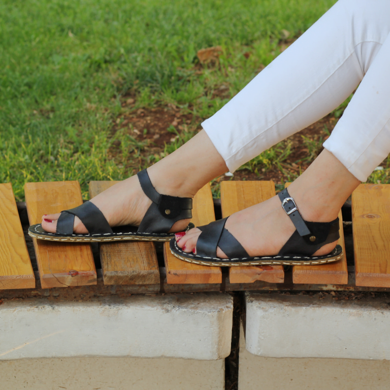 El Yapımı Barefoot Yalınayak Kadın Deri Helen Model, Siyah - Görsel 3