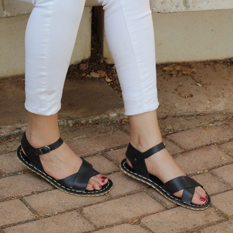 El Yapımı Barefoot Yalınayak Kadın Deri Helen Model, Siyah - Görsel 2
