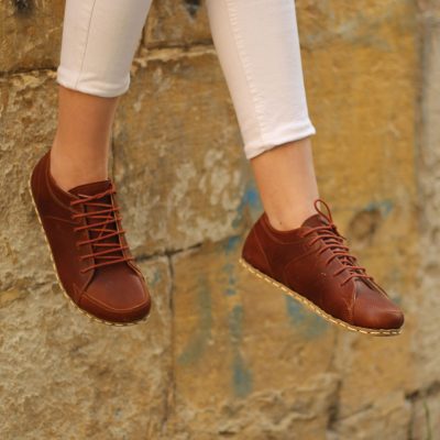 El Yapımı Barefoot Yalınayak Kadın Deri Sneakers Model, Crazy Kahve