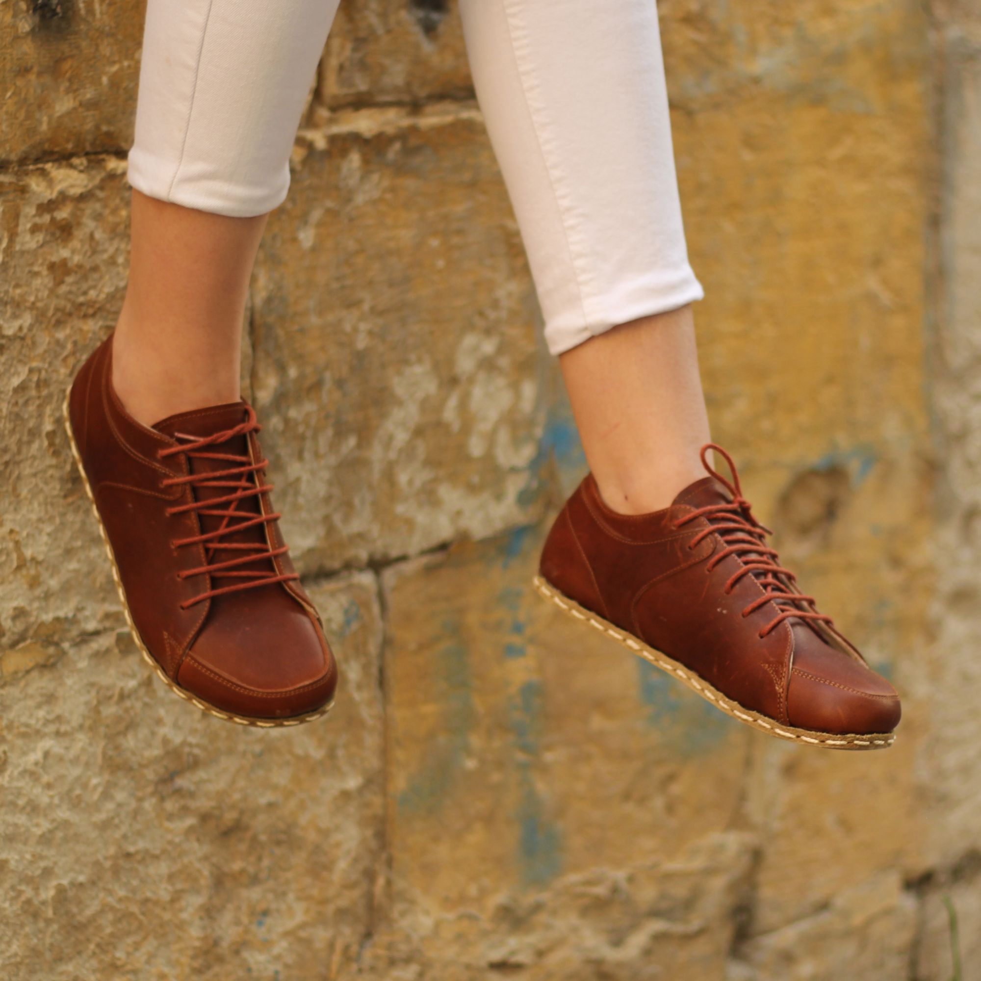 8 El Yapımı Barefoot Yalınayak Kadın Deri Sneakers Model, Crazy Kahve - Görsel 1