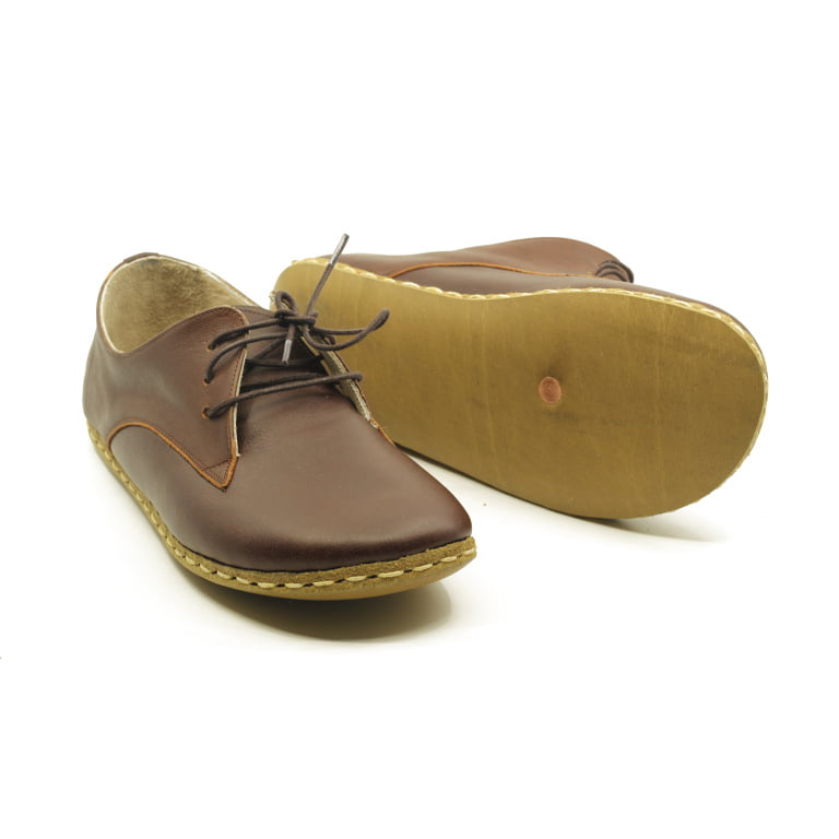 El Yapımı Barefoot Yalınayak Erkek Deri Bağcıklı Model, Fındık Kahve - Görsel 3