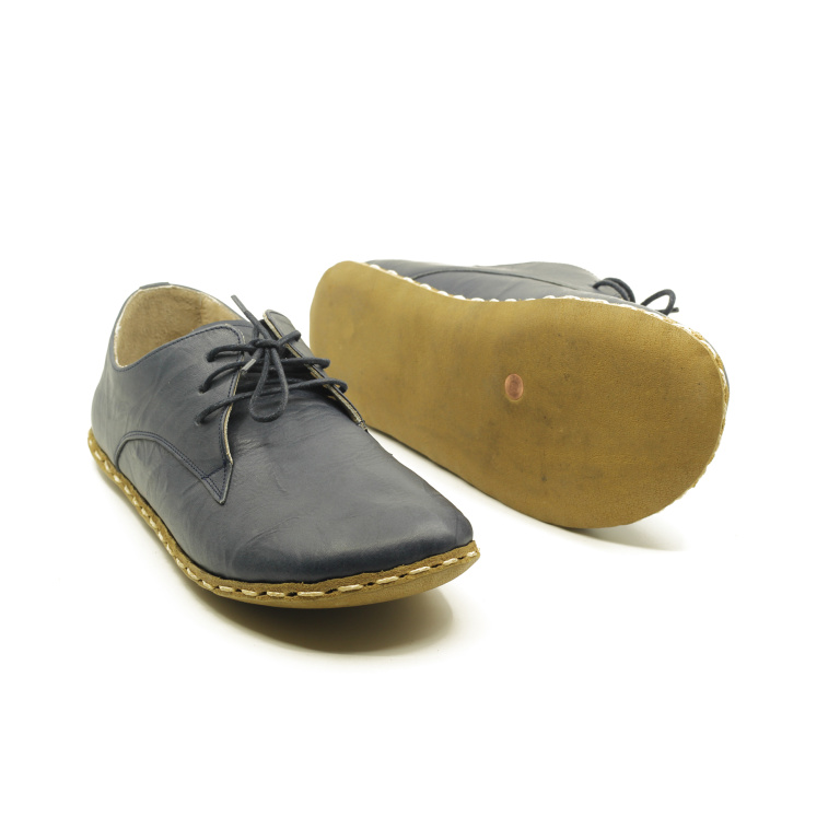 El Yapımı Barefoot Yalınayak Erkek Deri Bağcıklı Model, Lacivert - Görsel 4