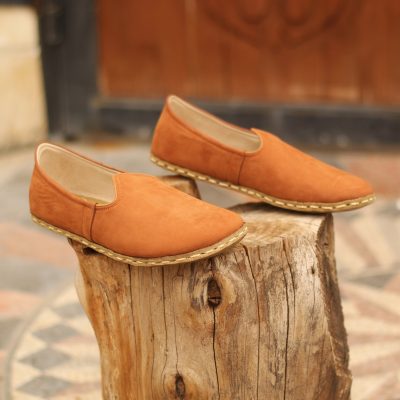 El Yapımı Barefoot Yalınayak Erkek Deri Klasik Model, Hardal Nubuk