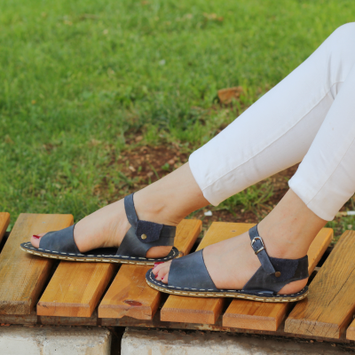 El Yapımı Barefoot Yalınayak Kadın Deri Lena Sandalet, Lacivert
