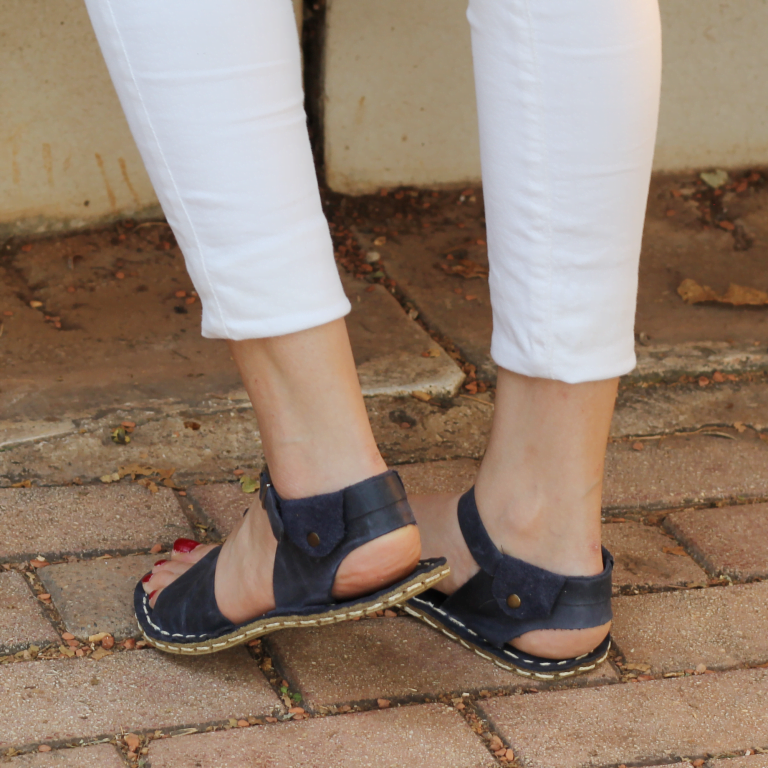 El Yapımı Barefoot Yalınayak Kadın Deri Lena Sandalet, Lacivert - Görsel 3