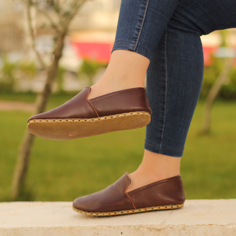 El Yapımı Barefoot Yalınayak Kadın Deri Taylan Model, Fındık Kahve - Görsel 2