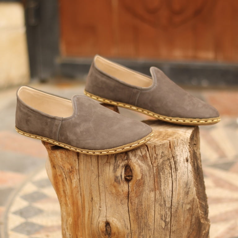 El Yapımı Barefoot Yalınayak Erkek Deri Klasik Model, Gri Nubuk - Görsel 2