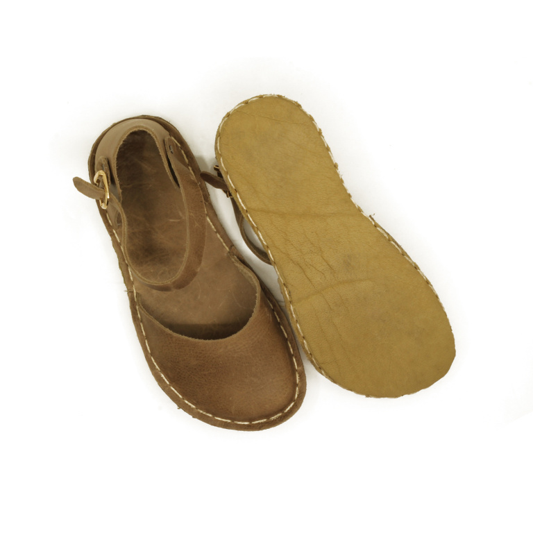 El Yapımı Barefoot Yalınayak Kadın Deri Sandalet Model, Bej - Görsel 3