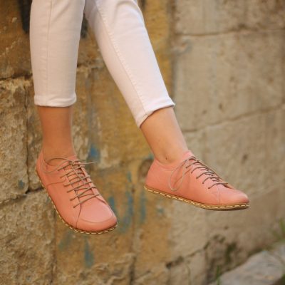 El Yapımı Barefoot Yalınayak Kadın Deri Sneakers Model, Şeker Pembe