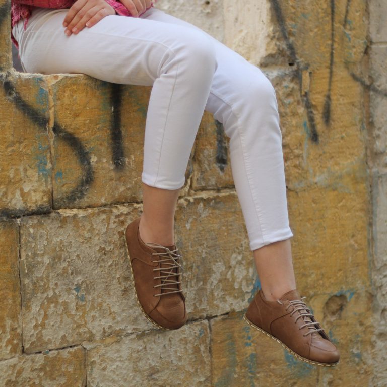 El Yapımı Barefoot Yalınayak Kadın Deri Sneakers Model, Mat Kahve - Görsel 8