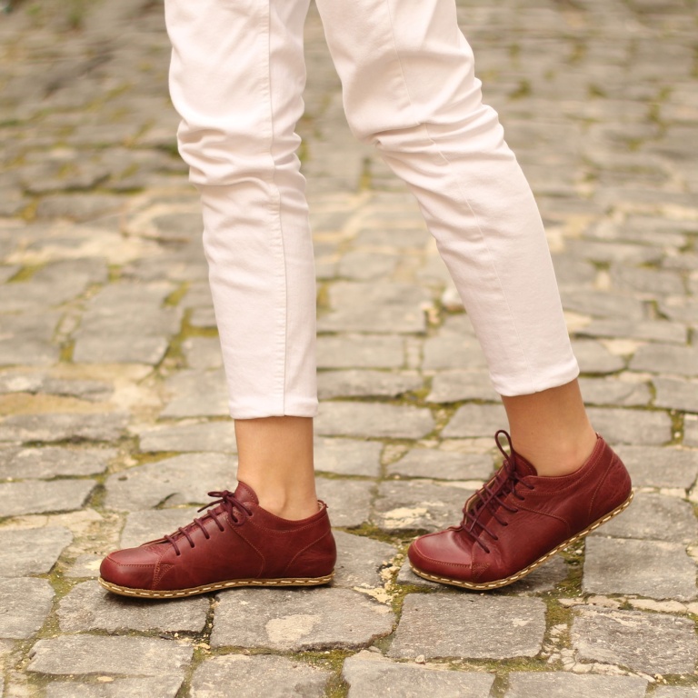 El Yapımı Barefoot Yalınayak Kadın Deri Sneakers Model, Bordo - Görsel 4