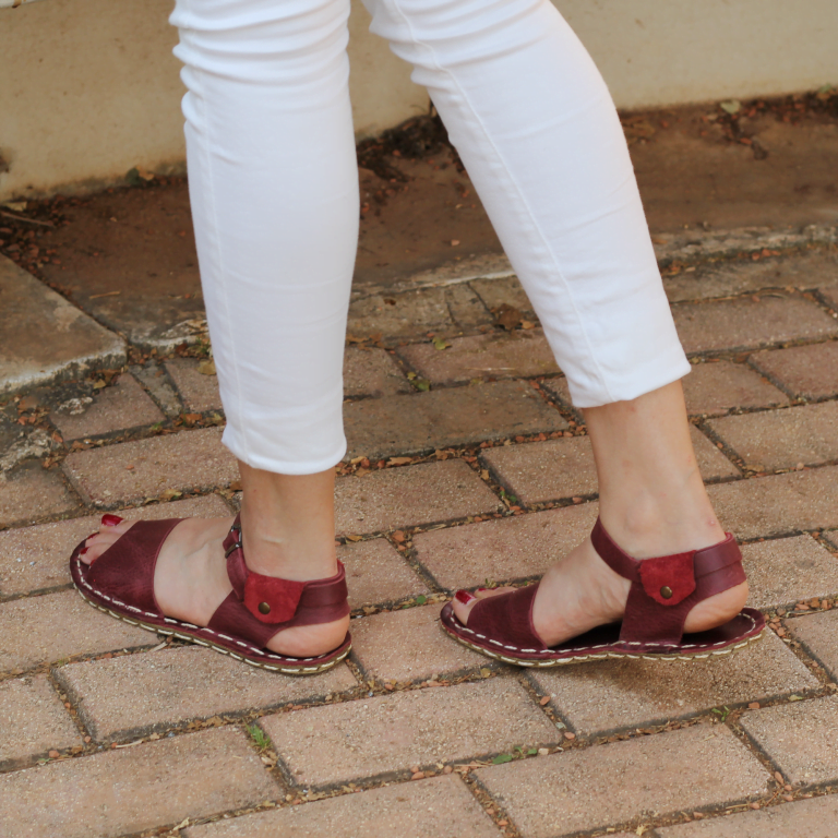 El Yapımı Barefoot Yalınayak Kadın Deri Lena Sandalet, Bordo - Görsel 2