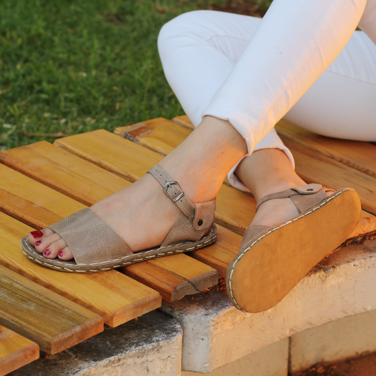 El Yapımı Barefoot Yalınayak Kadın Deri Lena Sandalet, Bej - Görsel 4