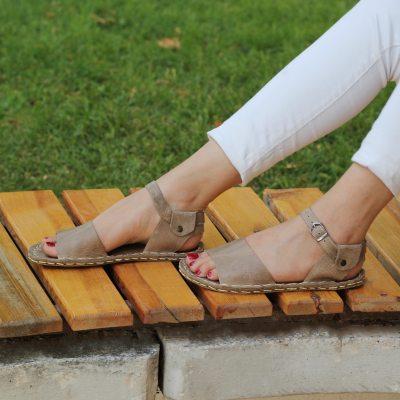 El Yapımı Barefoot Yalınayak Kadın Deri Lena Sandalet, Bej