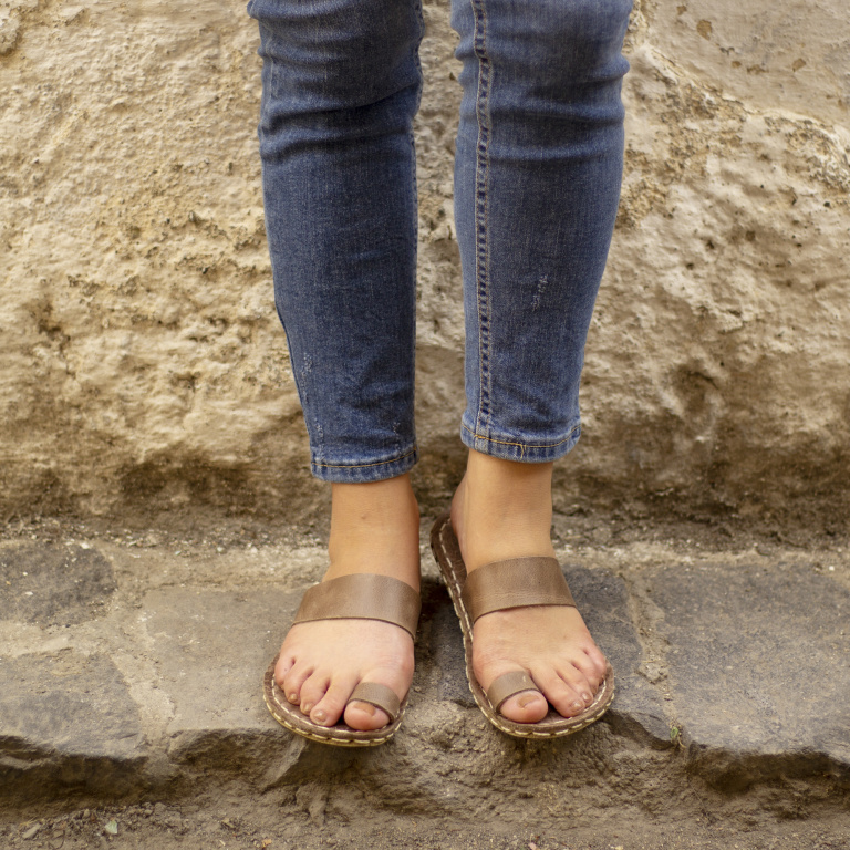 El Yapımı Barefoot Yalınayak Kadın Deri Parmak Arası Terlik, Bej - Görsel 6