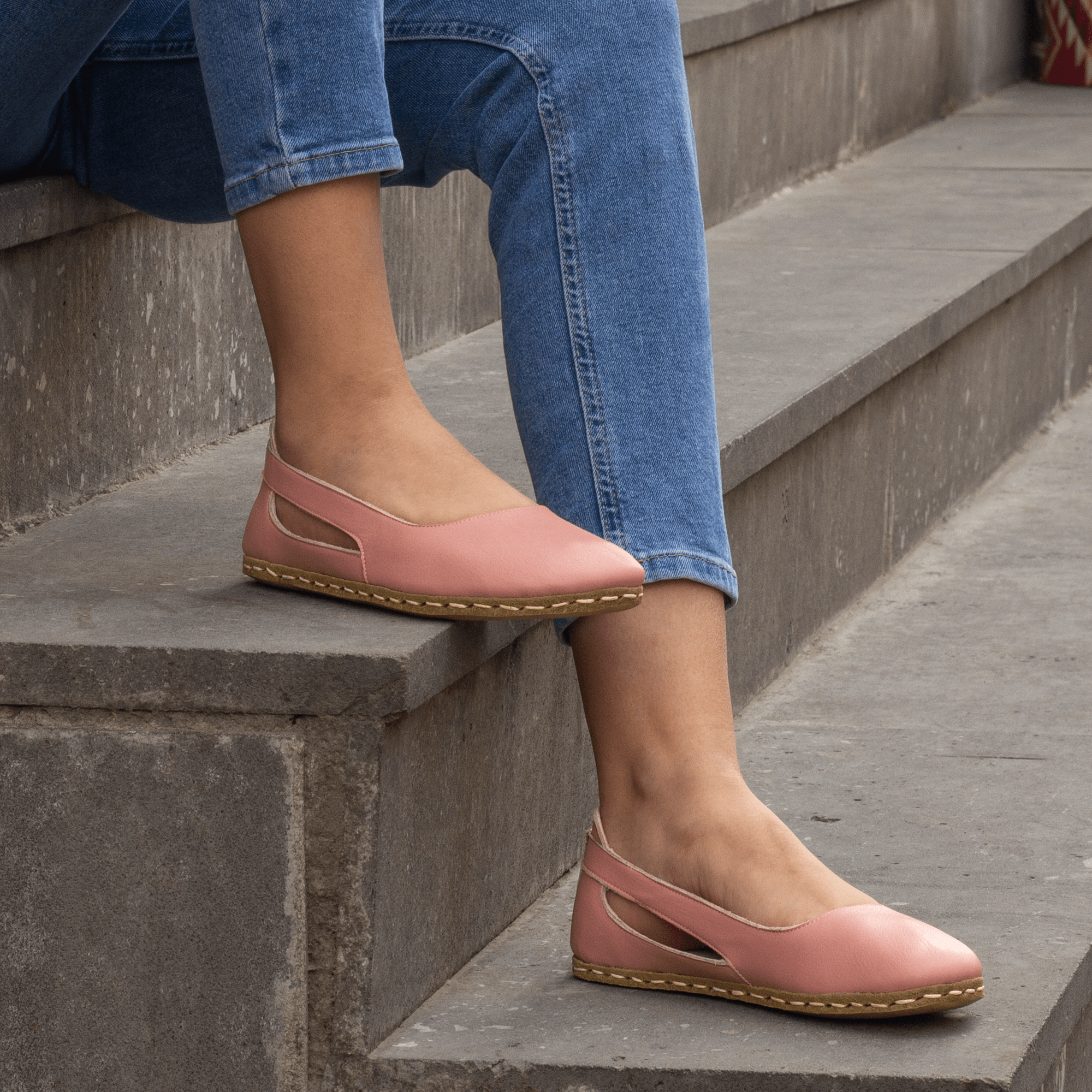 96 El Yapımı Barefoot Yalınayak Kadın Deri Beril Model, Şeker Pembe - Görsel 1