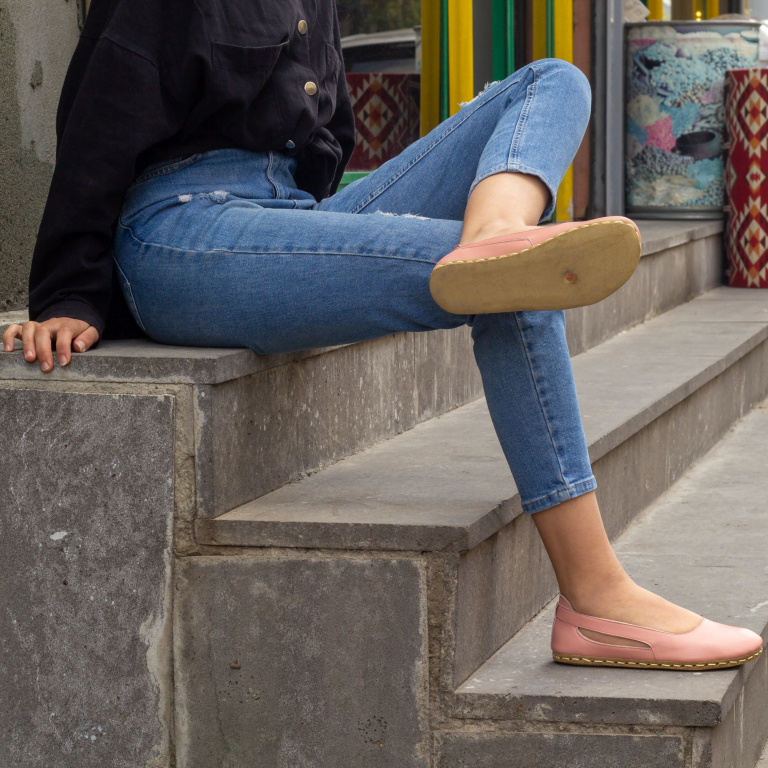 El Yapımı Barefoot Yalınayak Kadın Deri Beril Model, Şeker Pembe - Görsel 4