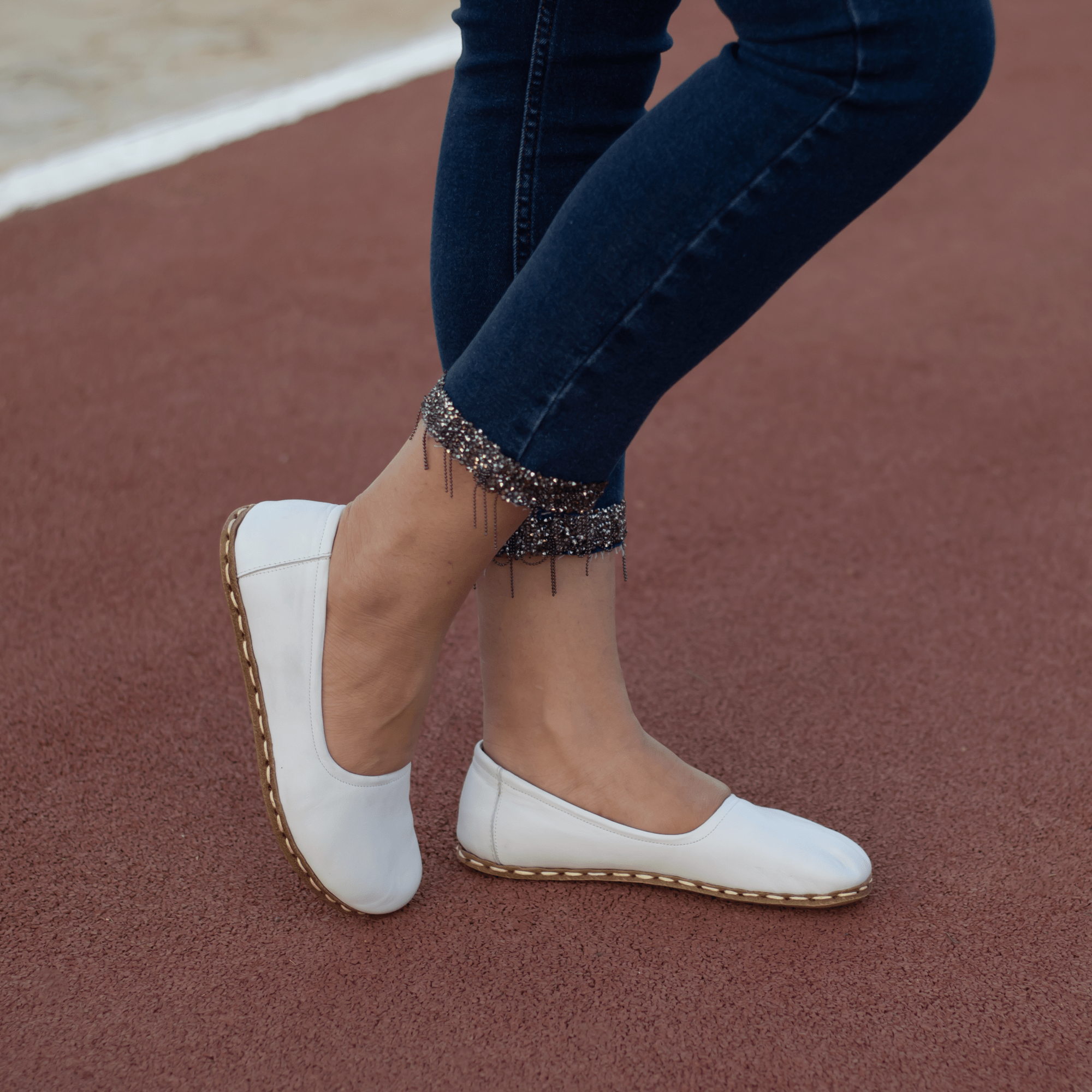 beyaz3 El Yapımı Barefoot Yalınayak Kadın Deri Babet Model, Beyaz - Görsel 1
