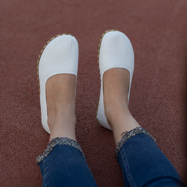 El Yapımı Barefoot Yalınayak Kadın Deri Babet Model, Beyaz - Görsel 4