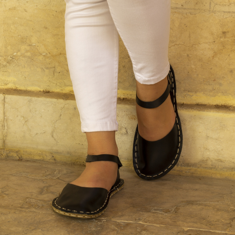 El Yapımı Barefoot Yalınayak Kadın Deri Sandalet Model, Siyah - Görsel 8