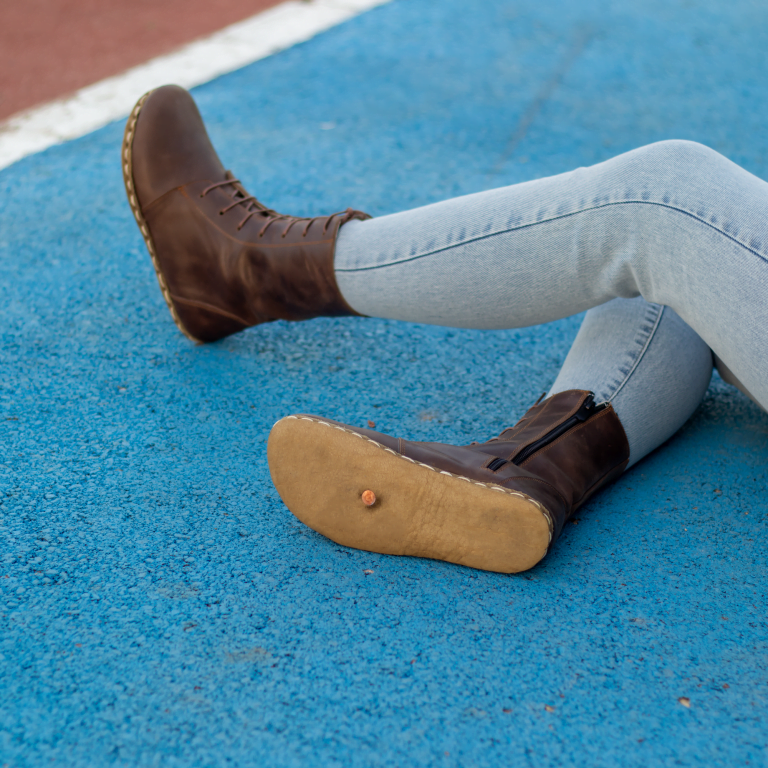 El Yapımı Barefoot Yalınayak Kadın Deri Uzun Kadın Bot, Klasik Kahverengi - Görsel 2