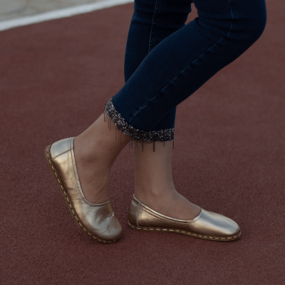 El Yapımı Barefoot Yalınayak Kadın Deri Babet Model, Gold