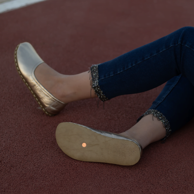 El Yapımı Barefoot Yalınayak Kadın Deri Babet Model, Gold - Görsel 5