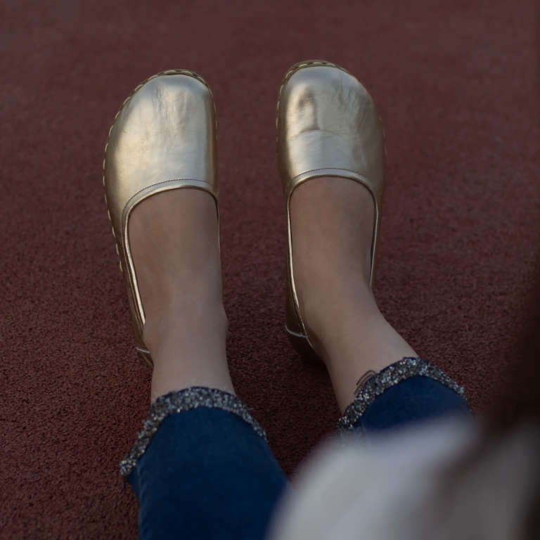 El Yapımı Barefoot Yalınayak Kadın Deri Babet Model, Gold - Görsel 4
