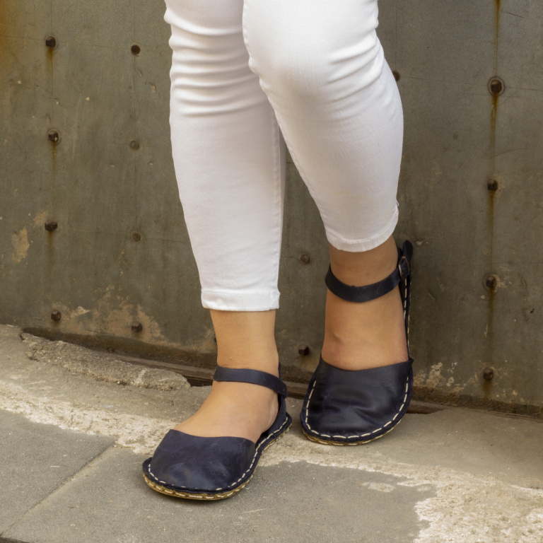 El Yapımı Barefoot Yalınayak Kadın Deri Sandalet Model, Lacivert - Görsel 8