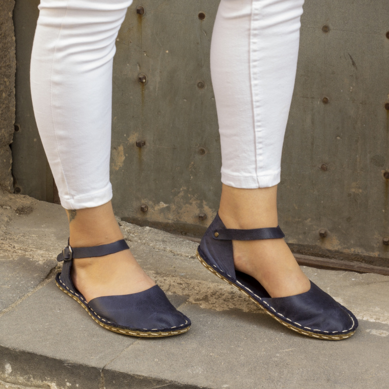 El Yapımı Barefoot Yalınayak Kadın Deri Sandalet Model, Lacivert - Görsel 7