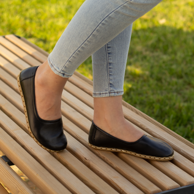 El Yapımı Barefoot Yalınayak Kadın Deri Babet Model, Siyah