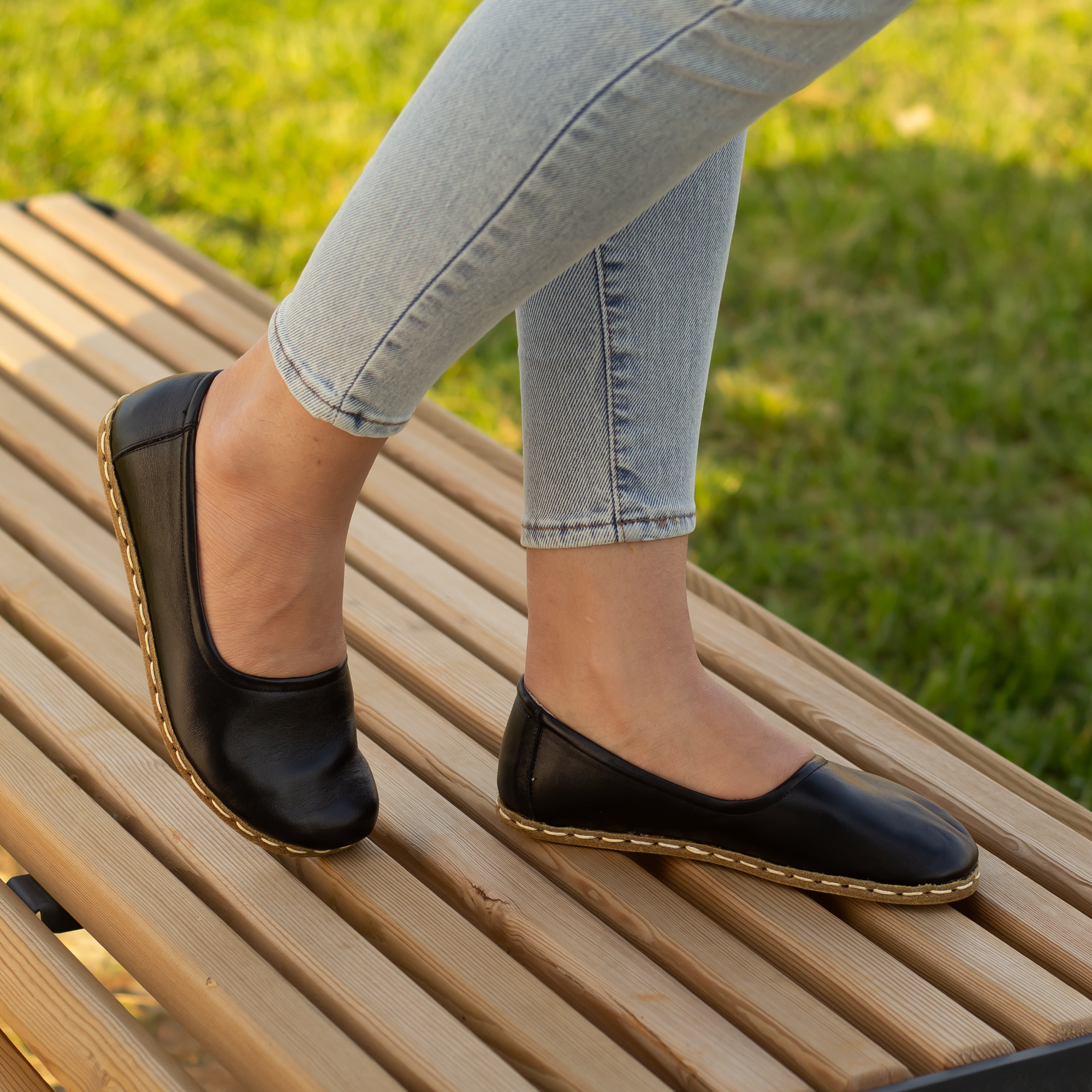s1 El Yapımı Barefoot Yalınayak Kadın Deri Babet Model, Siyah - Görsel 1