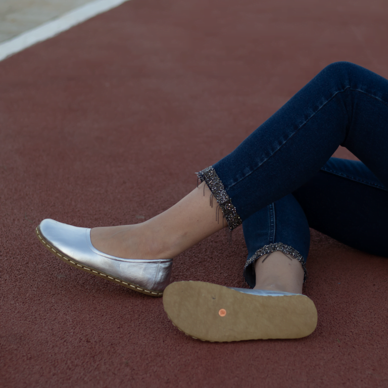 El Yapımı Barefoot Yalınayak Kadın Deri Babet Model, Sılver - Görsel 3